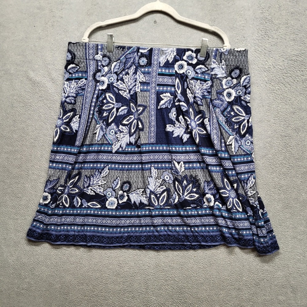 J Jill Women Skirt XL Navy Floral Pull On Elastic